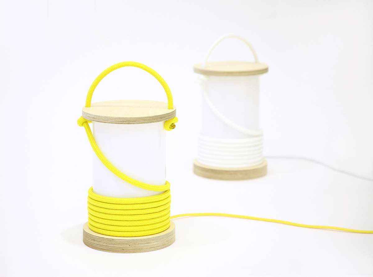 White and yellow table lamp with cord