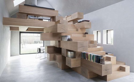 Old Barn Converted into Office with Stacked Wood Mezzanine