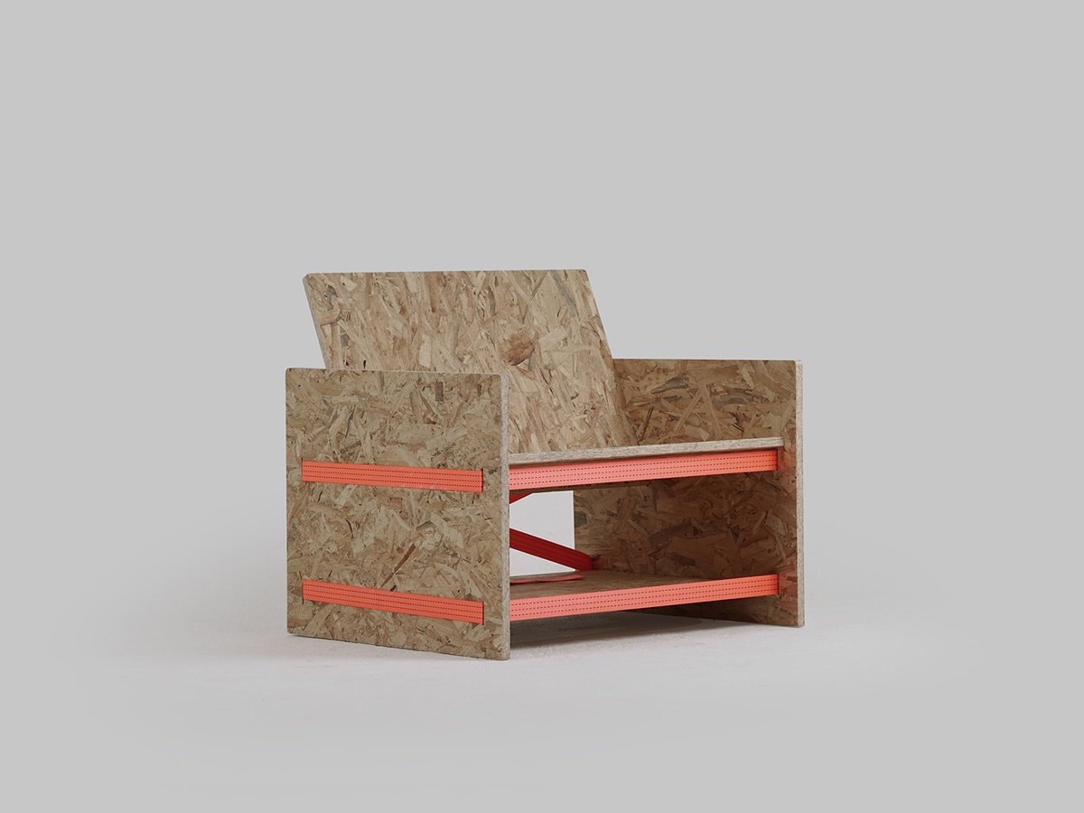 TEMP Chair made of OSB and Cargo Strap by Hoyoung Joo
