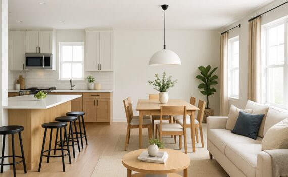 Open Living, Kitchen and Dining Area Interior Design